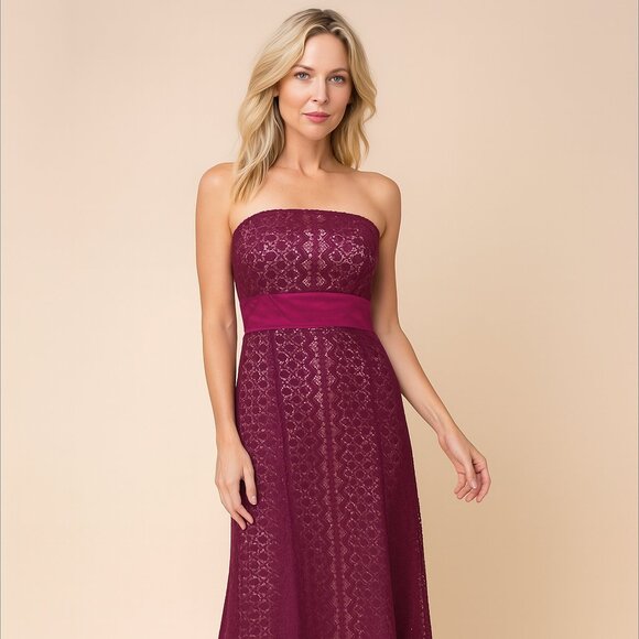 Tracy Reese New York Strapless Wine Lace Dress | Size 4 | Elegant Wool Blend - Picture 1 of 10